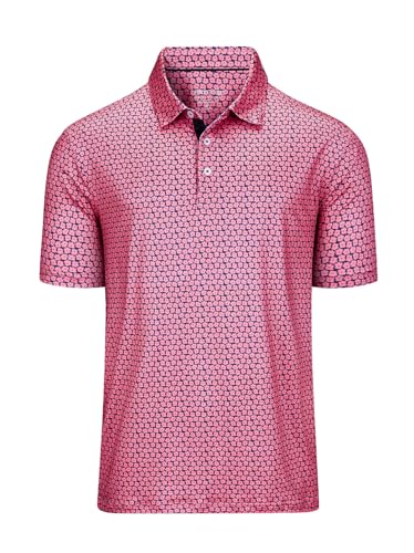 Mens Golf Polo Shirts Short Sleeve Print Performance Moisture Wicking Dry Fit Collared Golf Shirts for Men