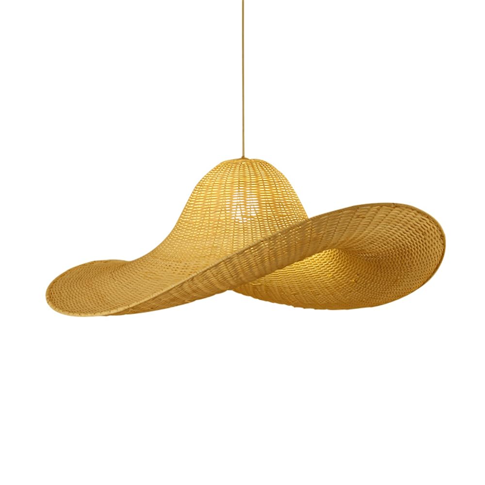 YNAHZAOK Modern Restaurant Hanging Lamp Japanese Style Lighting Fixture with Bamboo Rattan Lampshade Farmhouse Rustic Chandelier Light Fixture for Tea Room Entryway Country Dining Room Pendant Light