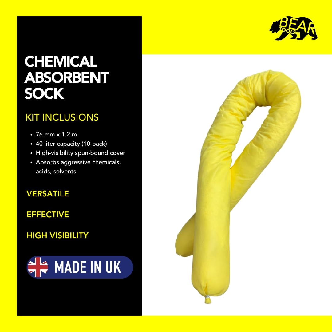 Calzino assorbente chimico giallo 1,2 m 40 l fuoriuscita liquida pericolosa
