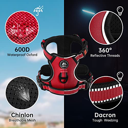 NESTROAD Hundegeschirr Mittelgroße Hunde Rot, Größe M Anti Zieh Geschirr für Hunde Mittel, Halsumfang 33~43CM Brustumfang 43~64CM, Hundesicherheitsgurt Sicherheitsgeschirr Hund Gepolstert