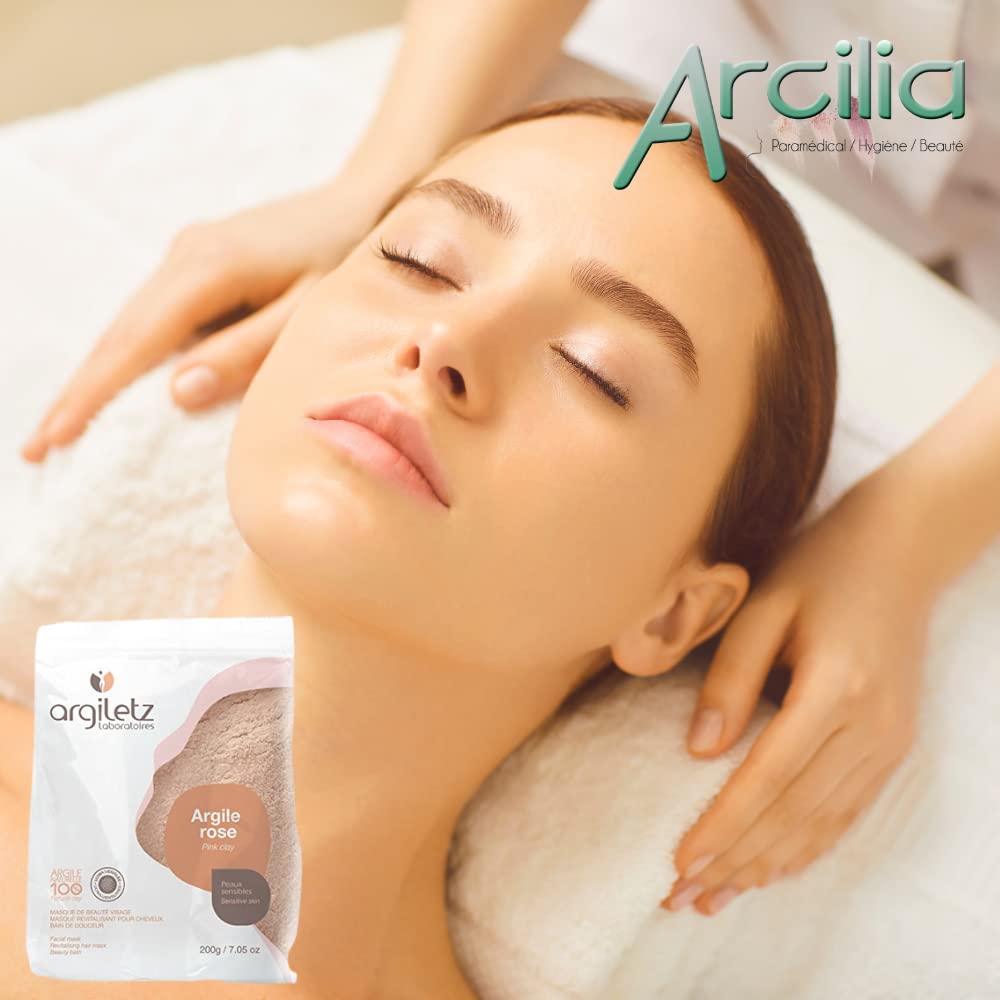 (ARCILIA) Argiletz - Lot de 6 - Masque & Bain Argile Rose 200g - Masque visage et cheveux et pour le bain - Peaux sensibles - Couleur Transparent Rose