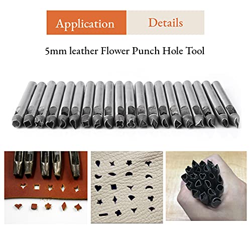 20Pcs Leather Hollow Punch Set, Acogedor 5mm Carbon Steel Flower Punch Hole Tool, Leather Punch Tool Set Hollow Decorative Punch Set, for Wallet/ Belt Decoration