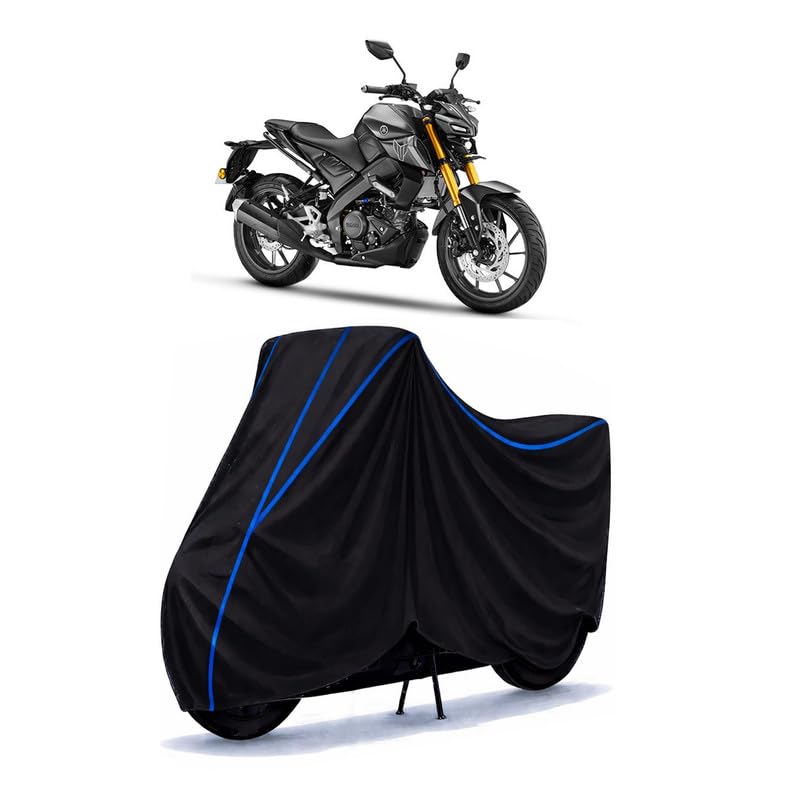Image of Xabre 150 Turing Bike Cover Water Resistant Universal Motorcycle Rain | Heavy Duty UV Protection, Dust, Scratch Indoor Outdoor All Weather with Black Blue Piping Elastic