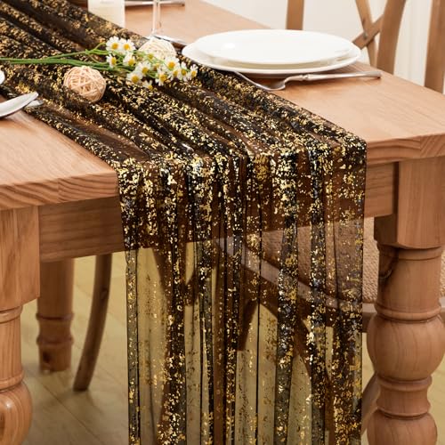 P Pothuiny 2 Pcs Black Gold Table Runner 28 x 120 Inch/10FT