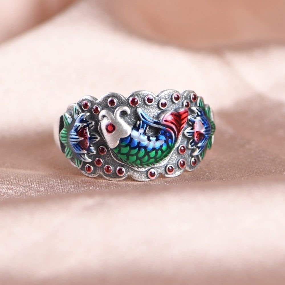 Anello Regolabile,Anelli In Argento Sterling Donna 925 Fiore Di Loto Carpa Koi Anelli Regolabili Vecchio Vintage Vecchio Stile Sterling Anelli Vestito Anello Di Fidanzamento Regali Per Uomo Donna An