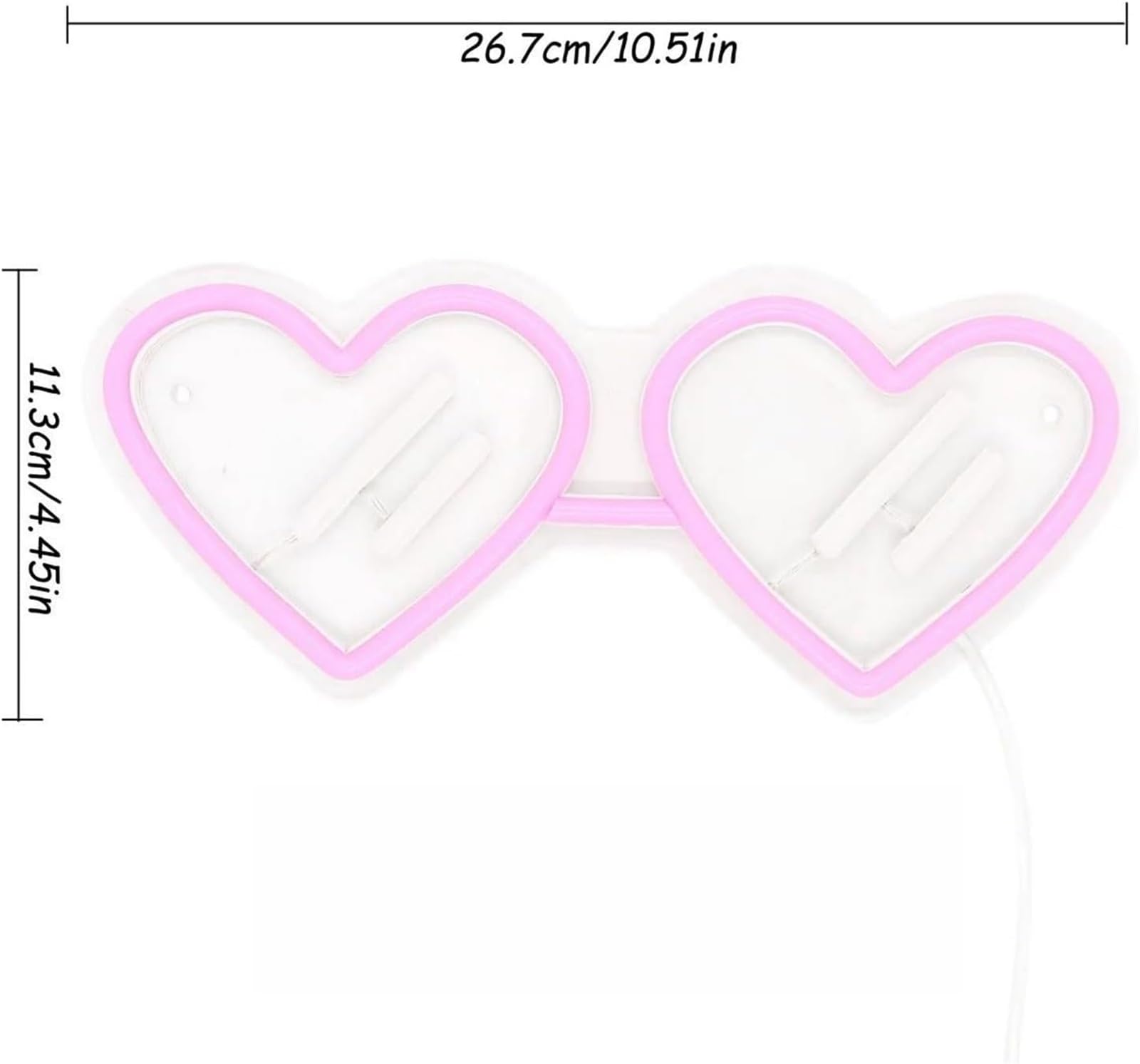 Letrero luminoso de neón con forma corazón y gafas para sol, regulable, para decoración pared, 11,3 x 26,7 cm