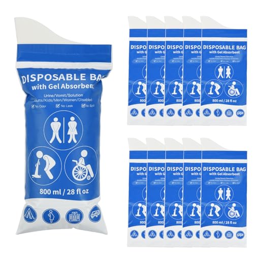 OTraki 10 Piezas Bolsas de Orina Desechables 800ml Bolsas Orinal Portatil Súper Absorbente Bolsa de Vómito de Urinario para Hombres/Mujeres/Niños/Coche/Acampar/Viajar/Emergencia/Atasco de Tráfico