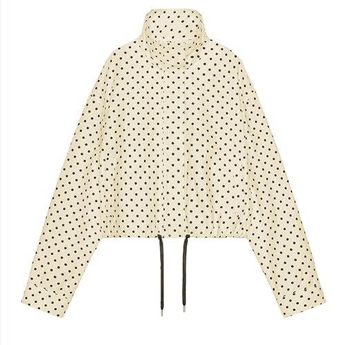 Songling Women Bomber Jacket Casual Coat Zip Up 2025 Trendy Fall Outfits Lightweight Polka Dot Puffer Jacket with Pockets(Beige,M)