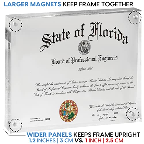 Mammoth 8.5X11 Frame - Extra Thick, Frameless, Free Standing Acrylic Certificate Frame | Magnetic Easy Open Floating Frame For Multi-Use #TOP2
