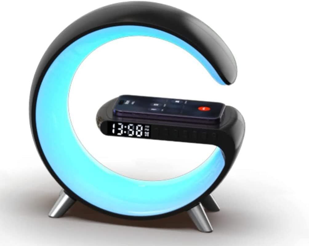 UENERGY 4 in 1 caricabatterie wireless lampada notturna | Altoparlante Bluetooth sveglia | Ricarica rapida 15 W | Casa Ufficio Studio Comodino Lampada di ricarica wireless per iPhone Samsung Huawei
