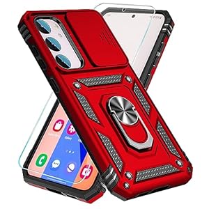 SunStory Military-Grade Case for Samsung Galaxy S23 FE 5G – With HD Screen Protector, Slide Camera Cover & Kickstand – Red