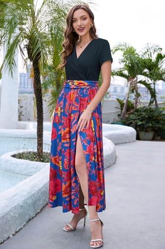 Image of Newshows Women's 2026 Lightweight Summer Wedding Guest Beach Vacation Casual V Neck Split Flowy Maxi Dress