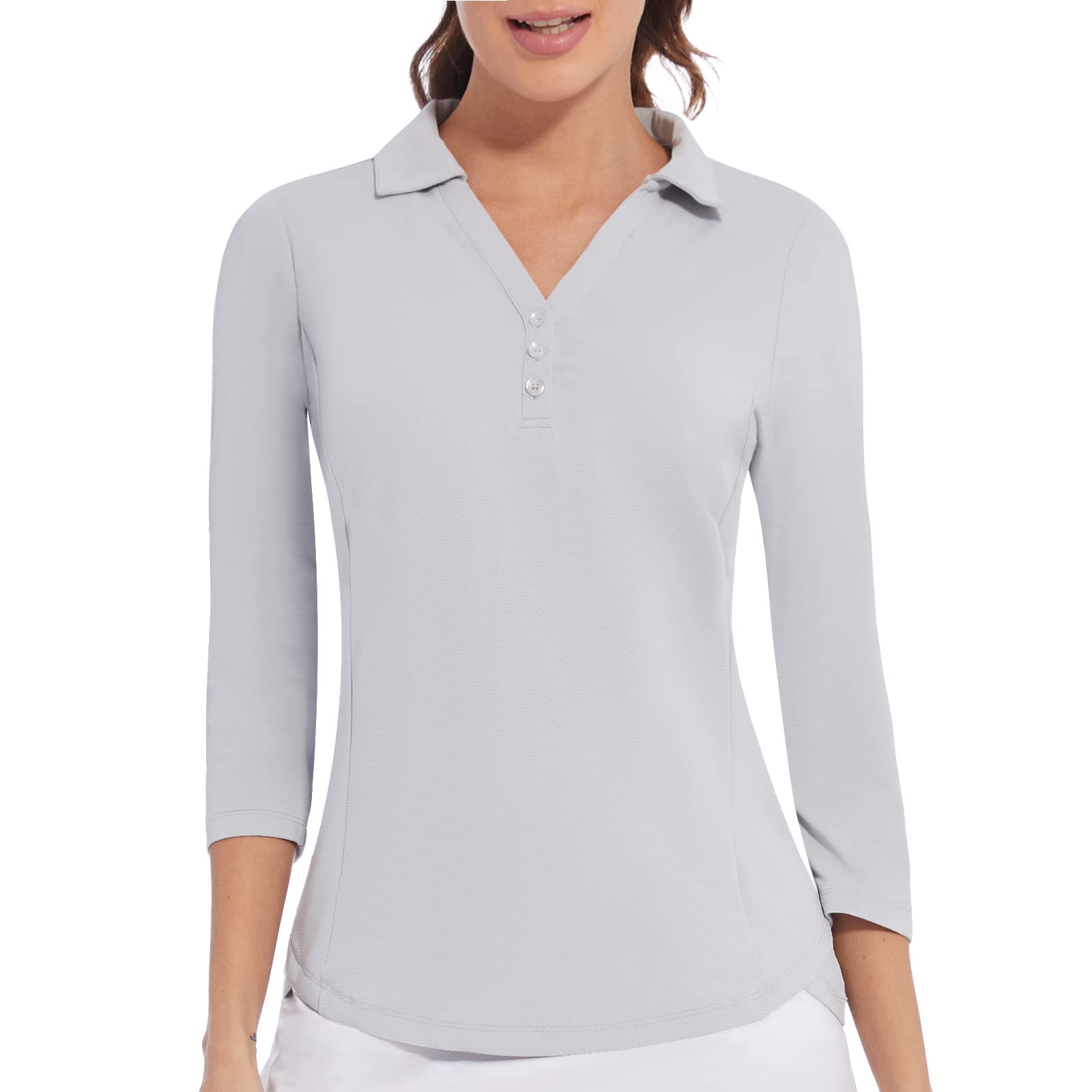 Women's Polo Shirt 3/4 Long Sleeve Golf Quick Dry T Shirts UPF 50+ Athletic Casual Work Shirts Tops for Women Small 3/4 Sleeve-light Ash