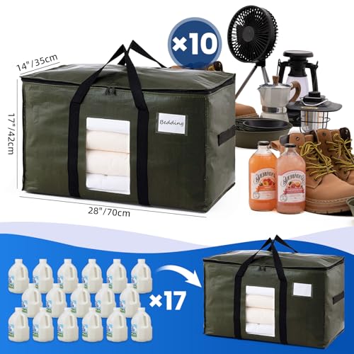 Image of TAILI 10 Pack Green Extra Large Storage Bags, Heavy Duty Totes with Visible Window, Wrap Around Handles, Perfect for Moving
