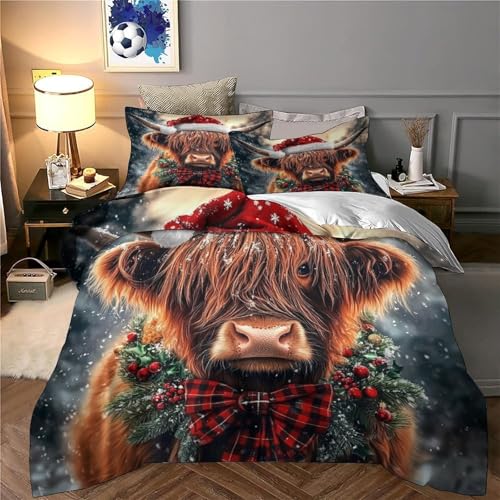 Linge de lit en microfibre hypoallergénique et douce motif 3D vache Highland - 5
