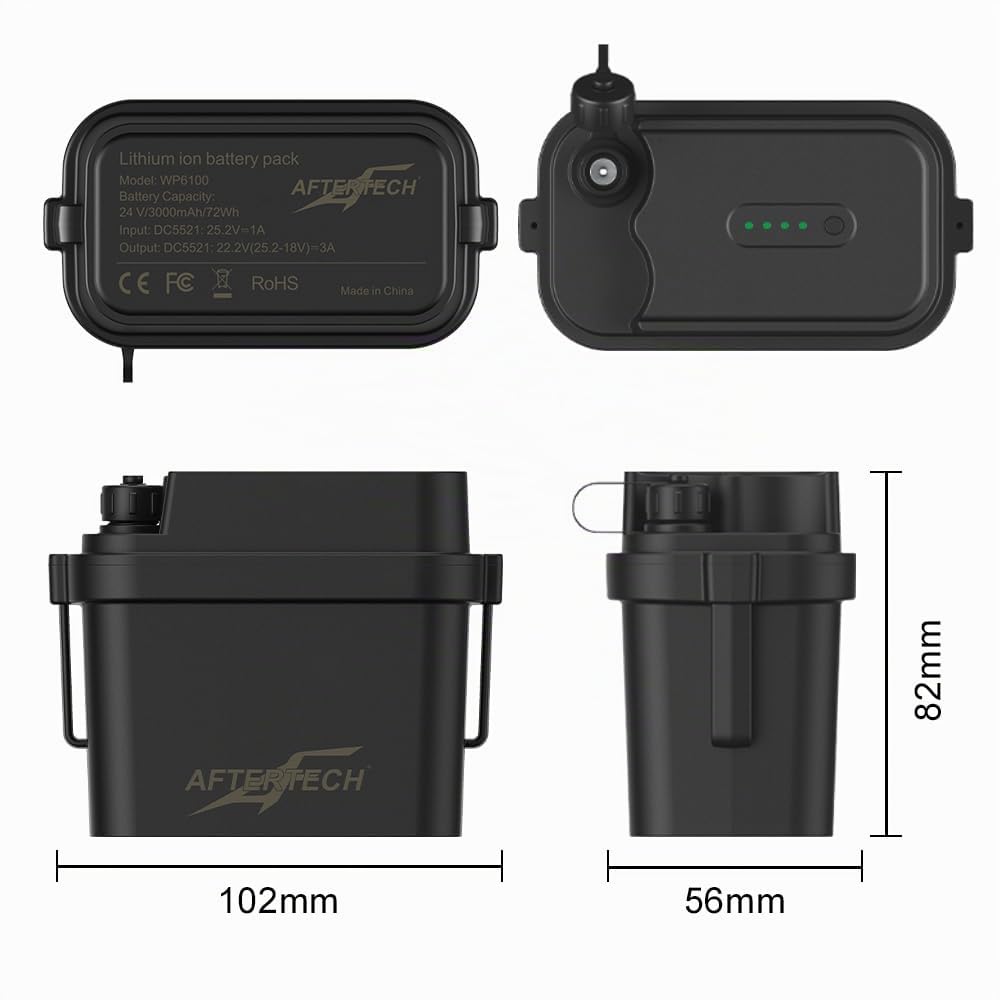 AFTERTECH PACCO BATTERIA PILA IMPERMEABILE WATERPROOF 24v 3000mAh 3Ah RICARICABILE AL LITIO IP67 102x56x82mm G1D3