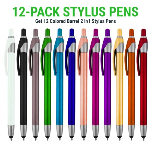 12 Pack Stylus With Ball Point Pen For Ipad Mini, Ipad 2/3, New Ipad, Iphone 5 4S 4 3Gs, Ipod Touch, Motorola Droid, Samsung Galaxy , Asus (Assorted Colors) #TOP1