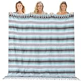 Genovega Mexican Throw Blanket Lightweight Serape Outdoor Extra Large Picnic Camping Blanket Beach Blanket Turkish Towel Sandproof Honeymoon Gift Fast Dry XL Compact Tent Gadgets 60' x 78' Mint