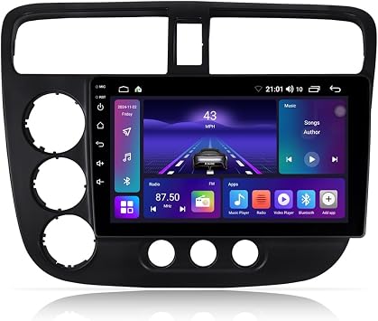ASURE Car Stereo Radio Upgrade for Honda Civic 2001 2002 2003 2004 2005,9 inch 8Core 4G+64G Android GPS Navigation Unit with Wireless Carplay,Android Auto,1280x800 HD Touchscreen Multimedia