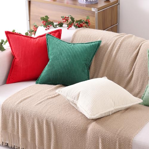 Mecatny Corduroy Throw Pillow Covers 20x20 Set of 2, Neutral Decorative Soft Boho Couch Pillow Covers with Broadside for Sofa Living Room, Red