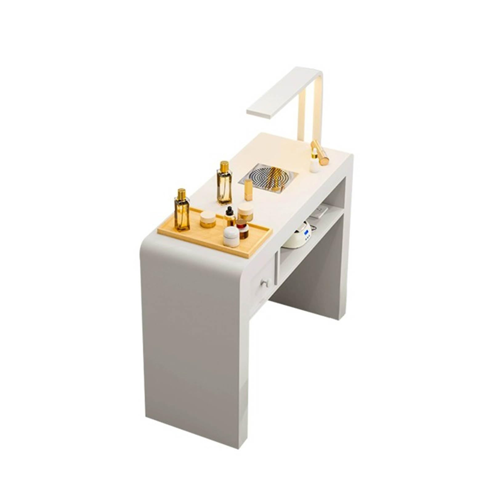 Estación de Mesa de Manicura para Uñas, Home Salon Spa Mesa de Uñas con Aspirador de Polvo y Lámpara LED, Estación de Trabajo para Manicura y Belleza de las Uñas con Cajones Portaobjetos