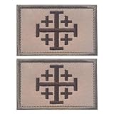 EmWoot 2PCS Jerusalem Holy Sepulchre Knight Patches Embroidered Morale Patch Hook and Loop(Khaki)