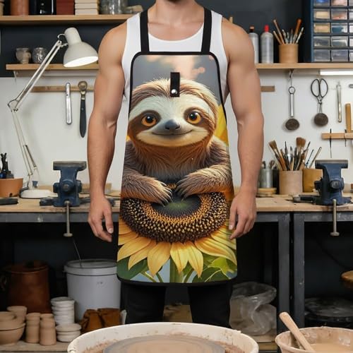 Delantal con diseño Cartoon Sloth sobre girasol miniatura 4