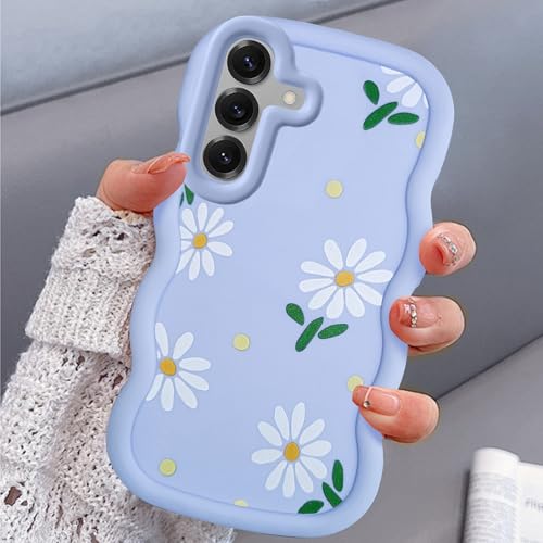 BEENTRYS Flower Case for Samsung Galaxy A54 5G Case,Curly Wave Frame Floral Design Stylish Daisy Pattern Girls Women Cute Aesthetic Soft Silicone Bumper Shockproof Phone Cover-Purple
