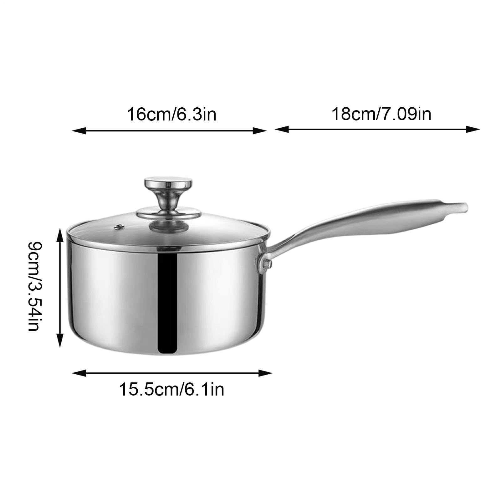 Cazo Para Salsas Cacerola de Cocina Fabricada en Acero Inoxidable con Mango | Cazo Pequeño Con Tapa Incluida para Exterior, Jardín, Camping, Picnic, Restaurante, Cocina y H