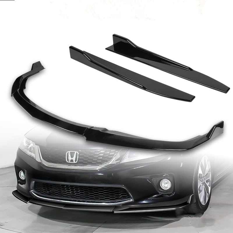 5pcs Combo Painted Black Front Bumper Body Kit Lip + Side Skirt Extensions Diffuser Compatible with 2013-2015 Honda Accord Coupe 2014