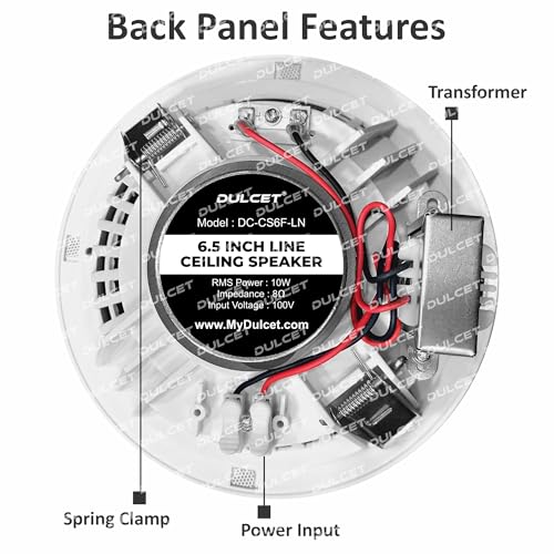Image of Dulcet DC-CS6F-LN 6.5 inch 10W Full Range 8ohms Frameless Line Ceiling Speaker with dedicated 100V Constant Supply input & Line Matching Transformer specifically for PA Amplifier with 100V line output