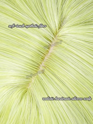 Image of Half and Half Short Light Green Bob Cosplay Wig Green Anime Wizard Costume Wigs with Side Part Bangs for Women Halloween Party Daily