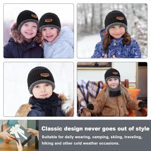 3 Pcs Boys Girls Winter Beanie Hat Scarf Gloves Set Thick Knitted Warm Toddler Winter Hat Mittens Neck Warmer for Kids4