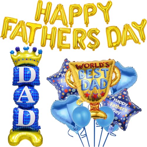 Image of 21pcs Father Day Balloons Set, Dad Standing Aluminum Balloon Happy Father Day Foil Balloon Set, Blue Best Dad Day Birthday Party Decoration Balloons