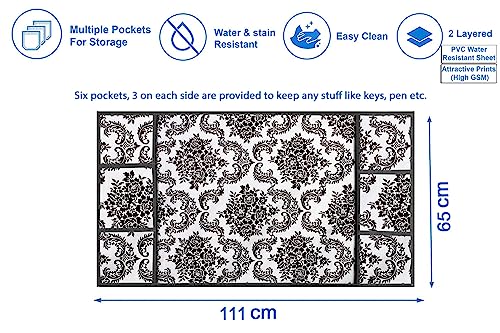 Image of Stylista Refridgerator top Cover Suitable for Samsung RT30C3442S9 /HL, 256 Liter Fridge, Dimension (WXD) 65x111 CM, Damask Pattern offwhite
