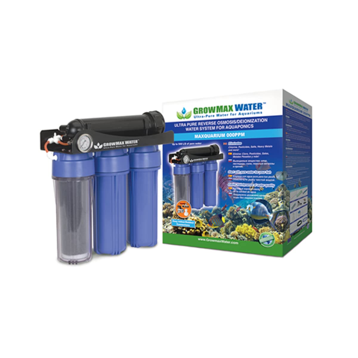 Maxquarium 000 PPM - Osmosis Inversa + Des-Ionizador. Para uso en hidroponía y acuaponía Produce hasta 500 L/d - ¡Sin esperas, produce hasta 20 L/h de agua ULTRA PURA!. GrowMax Water.