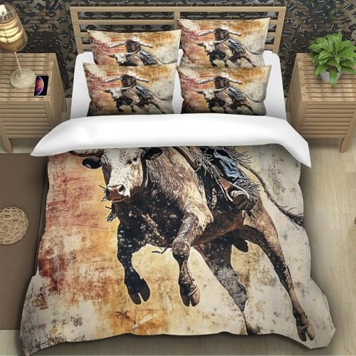 Parure de lit rodéo cowboy 140x200cm avec housse de couette imprimée 3D et fermeture éclair
