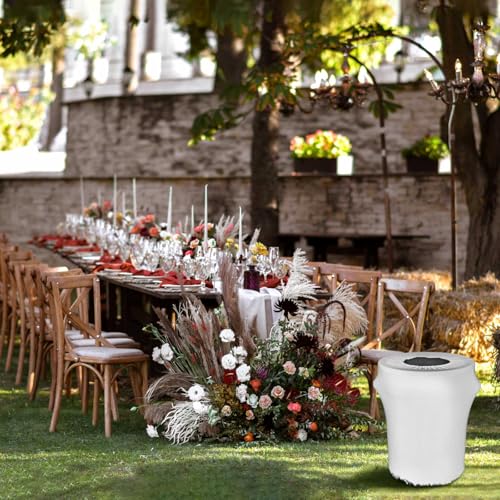 Image of Tanlade 4 Pcs 32 Gallon Stretch Trash Can Spandex Cover Outdoor Waste Garbage Can Spandex Covers for Indoor Kitchen Outdoor Round Waste Container Bin, Without Trash Bin (White)