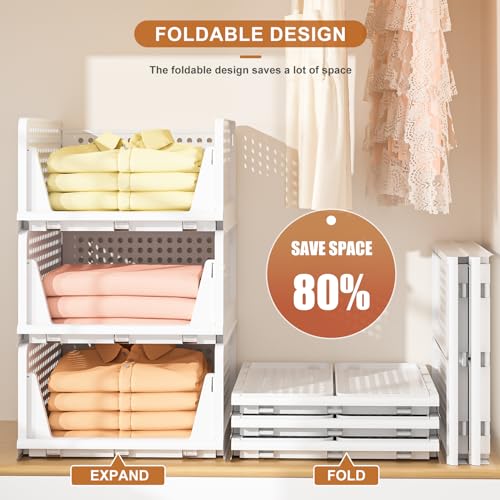 Schrank Organizer Kleiderschrank,4 Stück stapelbar Schubladen Organizer Kleidung, Ausziehbar Faltbare Ordnungssystem Kleiderschrank Aufbewahrungsbox für Kleidung Schlafzimmer Küche,Weiß