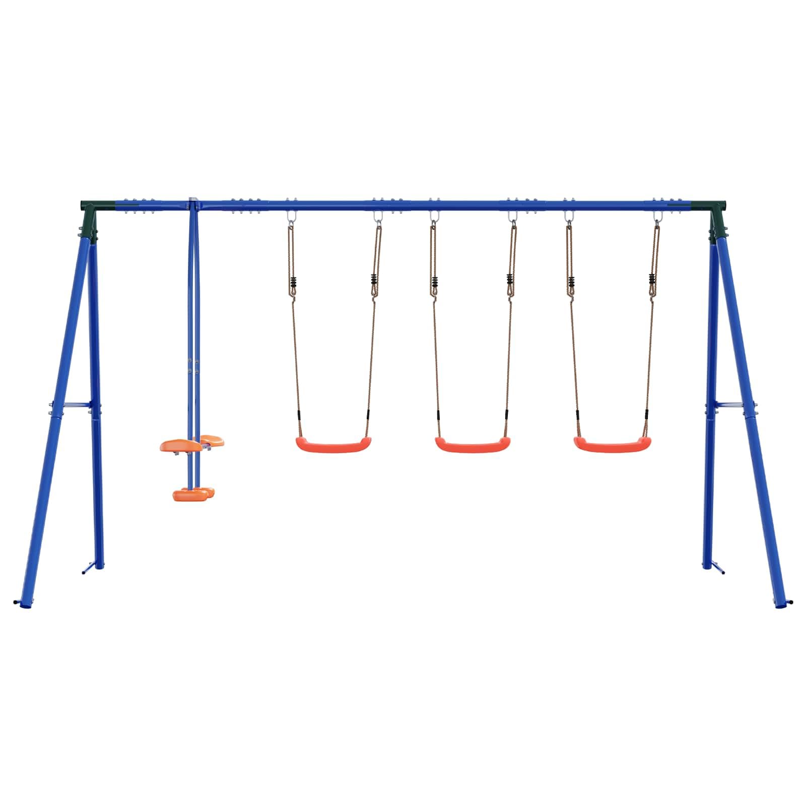 Juego de columpio para exteriores multicolor de acero y PE 330 x 185 x 185 cm con asiento ajustable, juguete de jardín robusto para niños de 3 a 10 años