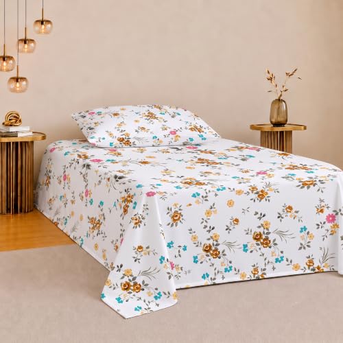 Image of IVAZA 260 TC Soft Ezyption Cotton Floral Single Bed Sheet - Single bedsheet with 1 Pillow Cover Hypoallergenic, Brethable, (Size- 90 x 60 Inch Bright Fuchsia