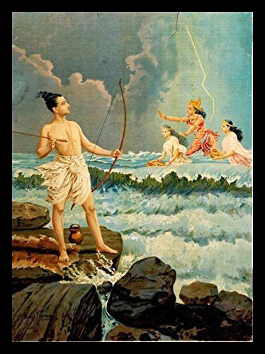 Image of Tallenge - Sri Rama Vanquishing the Sea - Raja Ravi Varma Mythology Collection - Medium Canvas - Framed (18 x 24 inches)