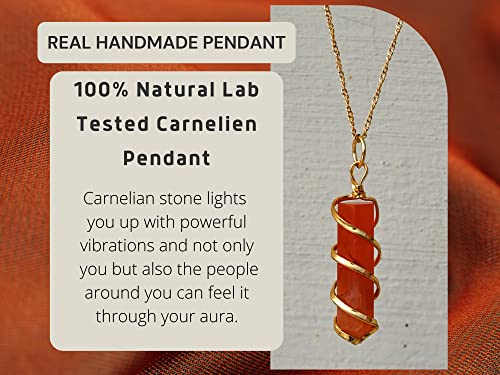 Carnelian Necklace for Women, Real Carnelian Crystal Gold Wrapped Arrowhead (Combo Pack of 2 Chains)3