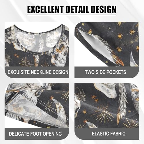 ALAZA Boho Style Skulls Pajama Set Short Sleeve Sleepwear Soft Lounge Nightwear4