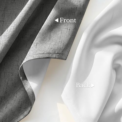 Image of NICETOWN 100% Blackout Linen Grey Curtains 96 inches Long, with White Liner Composite Grommet Thermal Drapes Relax Home Decor Window Treatments for Living Room, 2 Panels, W52 x L96