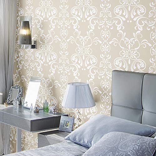Walls By Me Peel and Stick Beige Damask Basic Removable Wallpaper 2948-2ft x 4ft (61x122cm)