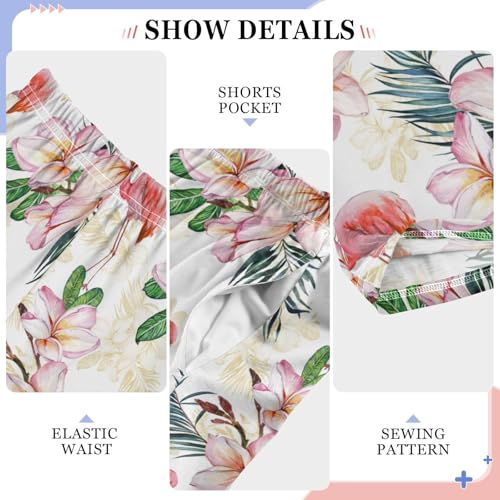 Flamingo Hibiscus Flowers Boys Long Pants Soft Trousers Elastic Waist Kids Lounge Bottoms with Pockets S-XL4