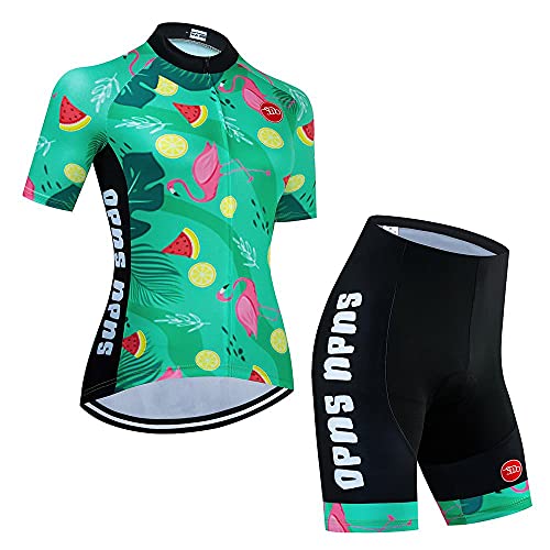 SUDUSUDO Conjunto de Maillot de Ciclismo para Mujer, de Secado Rápido, Tejido Elástico, Transpirable, Dopa de Ciclismo con Pantalones Acolchados de Gel 20D Cover