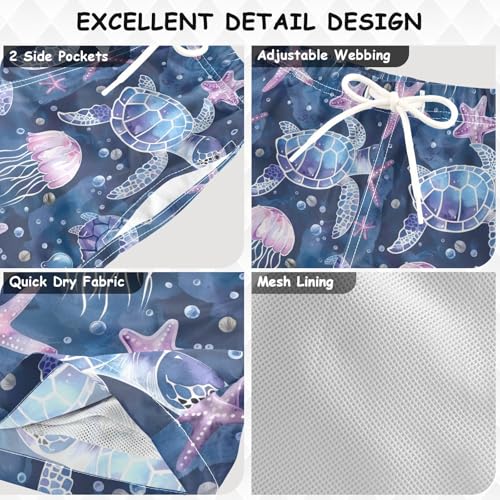ALAZA Sea Turtle Jellyfish Bubble Boys Quick Dry Beach Board Shorts Kids Swim Trunks Bathing Suit Swimsuit3
