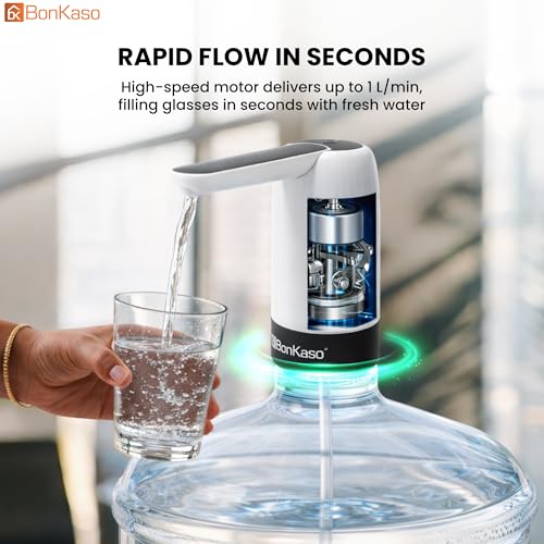 Image of BonKaso Automatic Water Dispenser Pump for 20 Litre Bottle, Portable USB Rechargeable Electric Mini Water Pump with Removable Spout, High Efficiency, One-Touch Control for Home & Office
